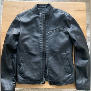 John Varvatos Black Leather Racing Jacket